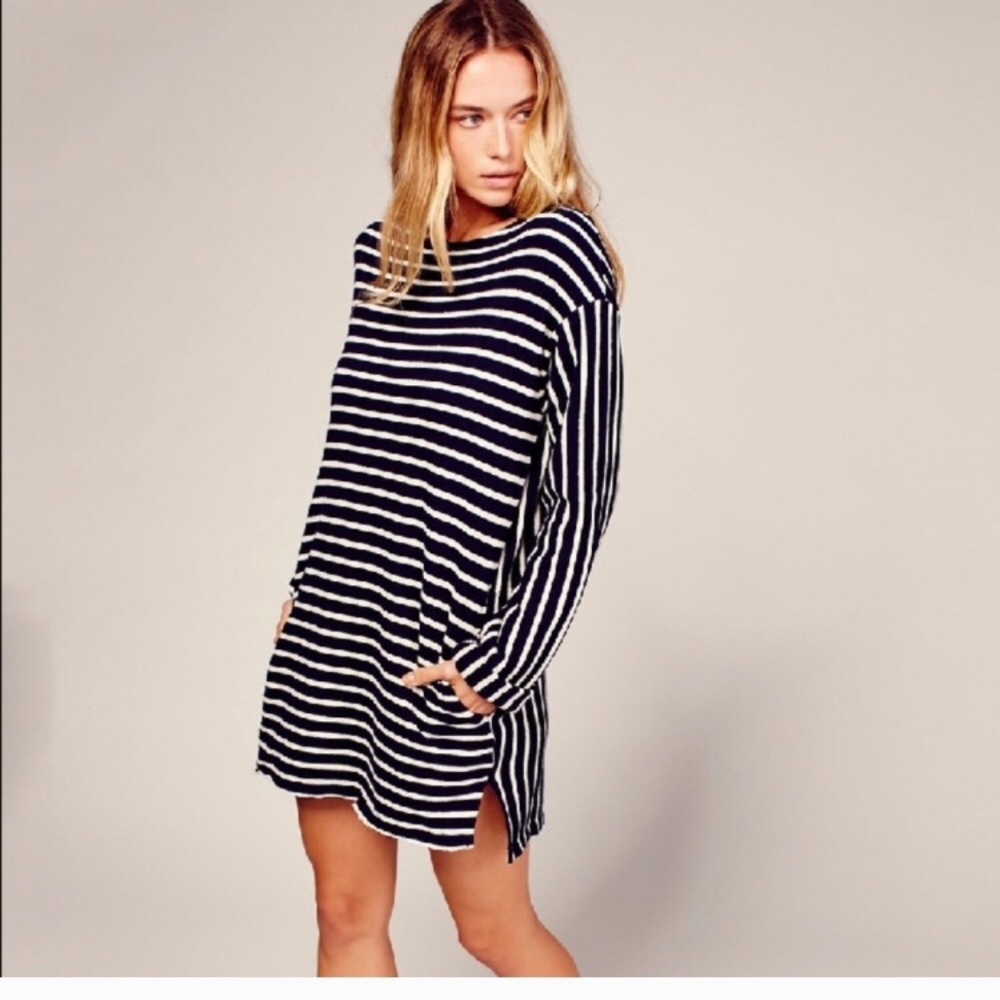 Free People Black White stripe Dress Large Tunic